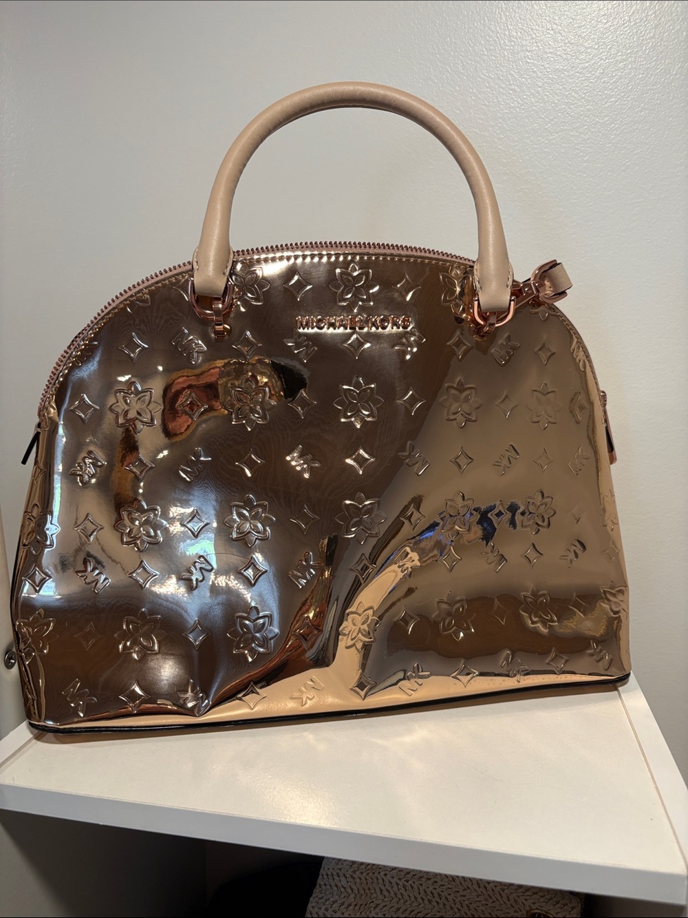 Michael Kors Metallic Rose Gold Dome Satchel